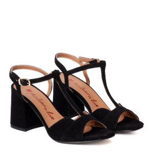 Black suede sandals with a chunky heel and T-strap – Positano in Love