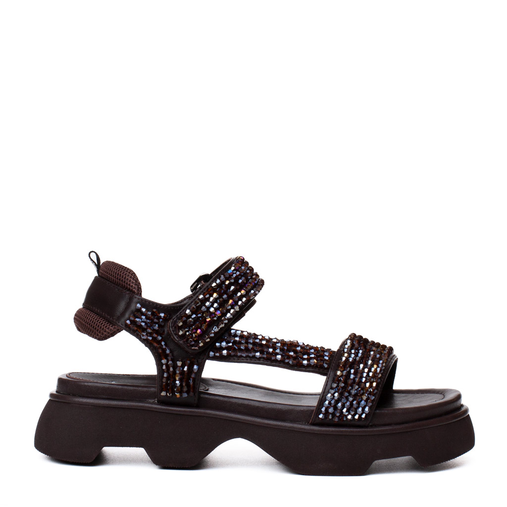 Brown Women’s Platform Sandals with Sparkling Rhinestones – Jeannot