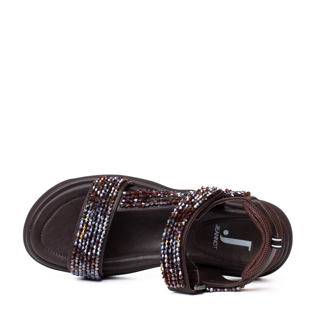 Brown Women’s Platform Sandals with Sparkling Rhinestones – Jeannot