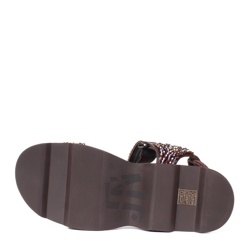 Brown Women’s Platform Sandals with Sparkling Rhinestones – Jeannot