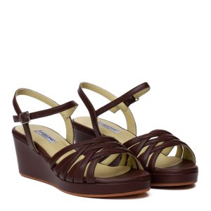 Sandalo Cervone in nappa marrone con zeppa