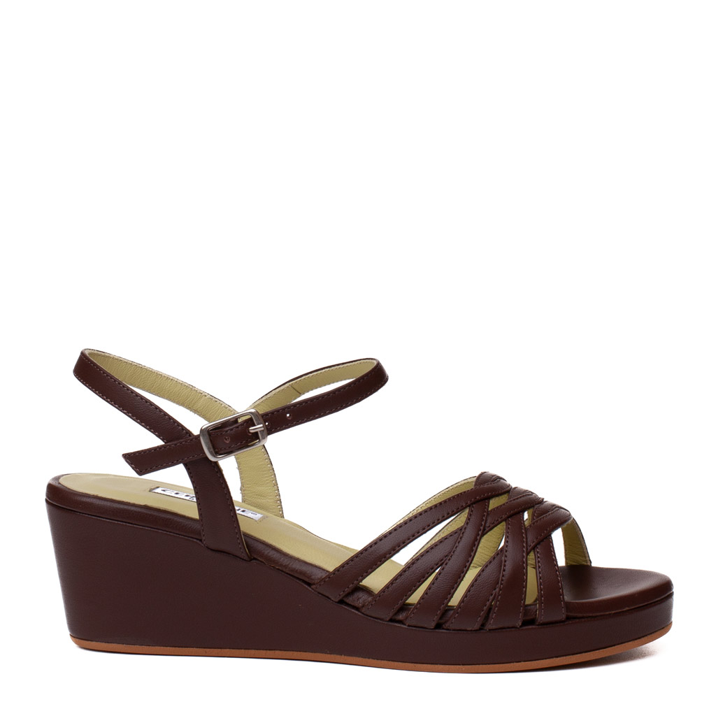 Cervone sandals in brown nappa leather with a wedge heel