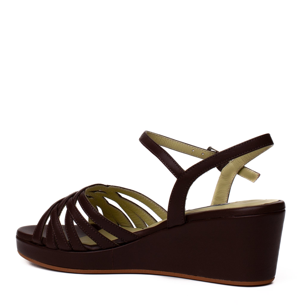 Cervone sandals in brown nappa leather with a wedge heel