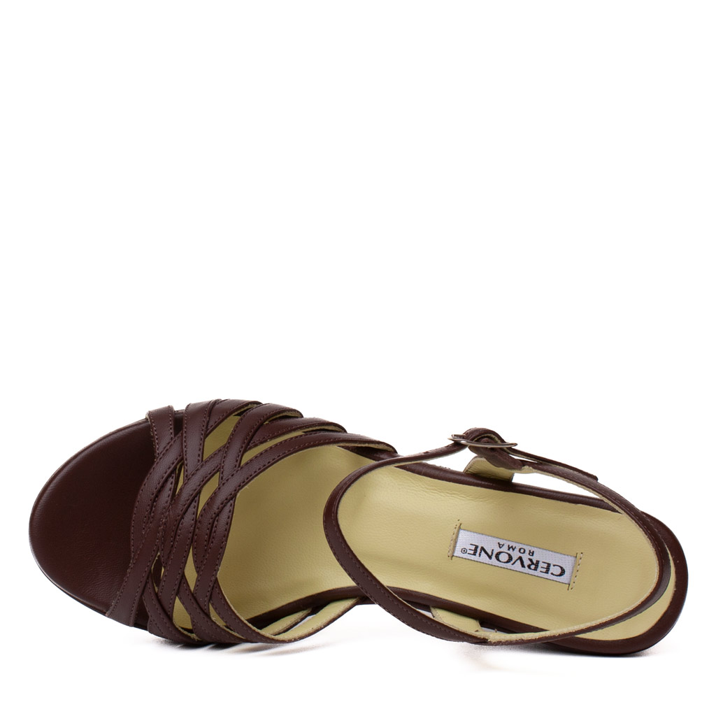 Cervone sandals in brown nappa leather with a wedge heel