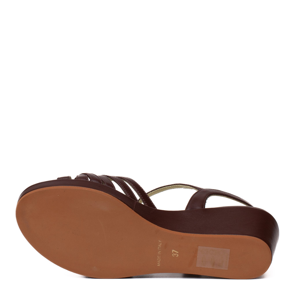 Cervone sandals in brown nappa leather with a wedge heel