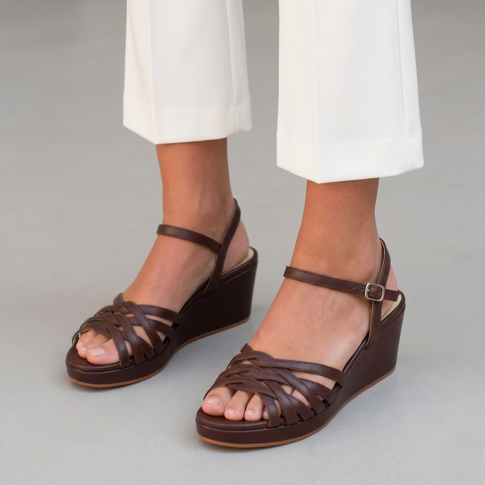 Cervone sandals in brown nappa leather with a wedge heel