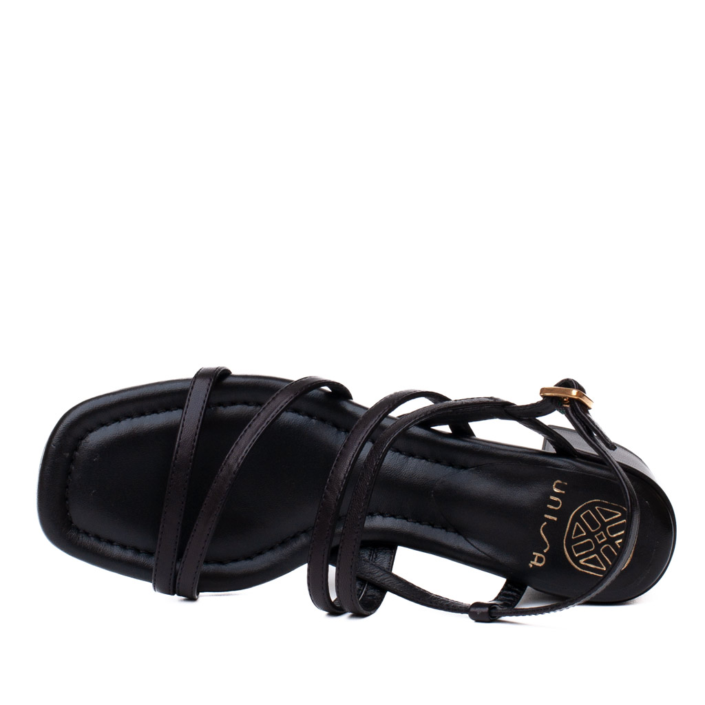 Unisa Kalma black leather sandals with a wide heel