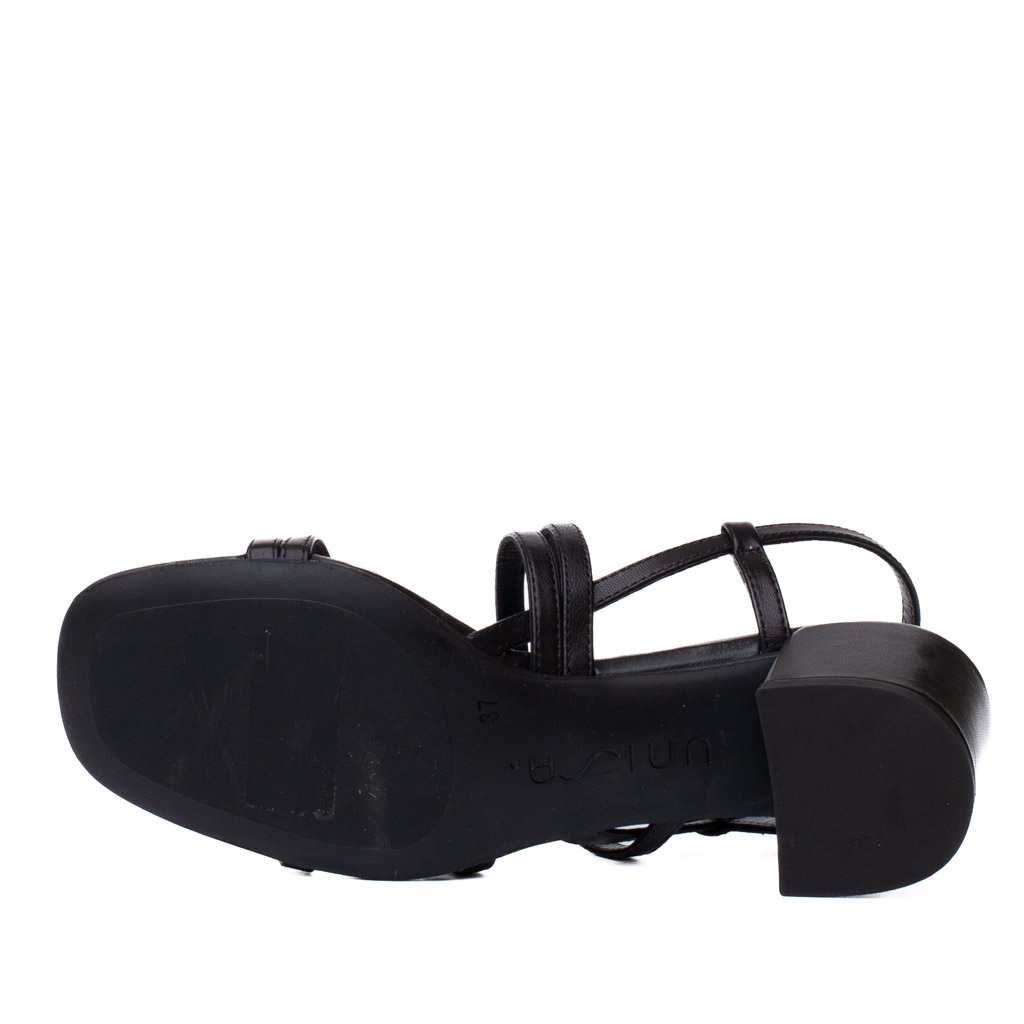 Unisa Kalma black leather sandals with a wide heel