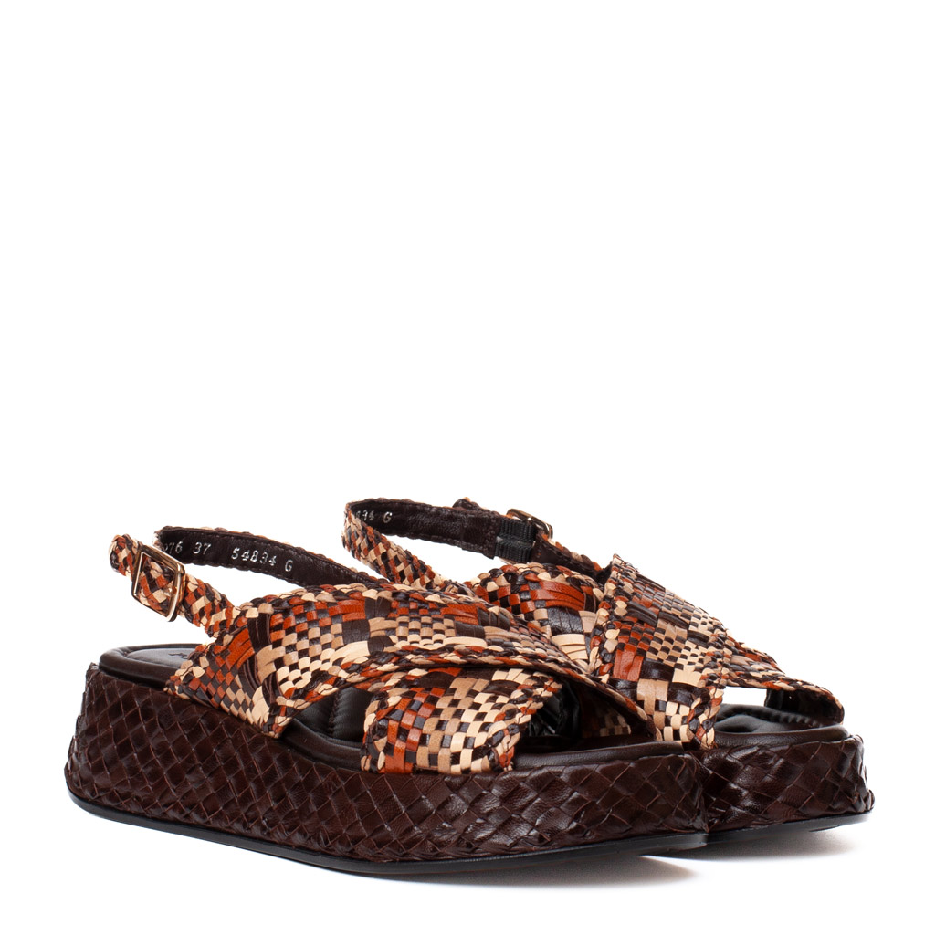 Brown Mavi Pons Quintana leather low-heeled wedge sandals