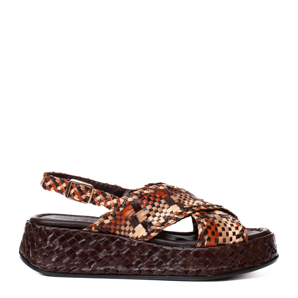 Brown Mavi Pons Quintana leather low-heeled wedge sandals