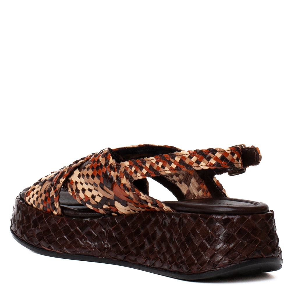 Brown Mavi Pons Quintana leather low-heeled wedge sandals