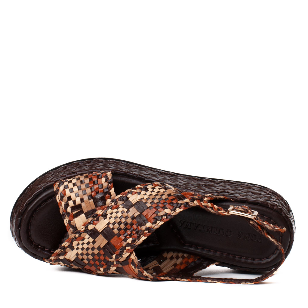 Brown Mavi Pons Quintana leather low-heeled wedge sandals