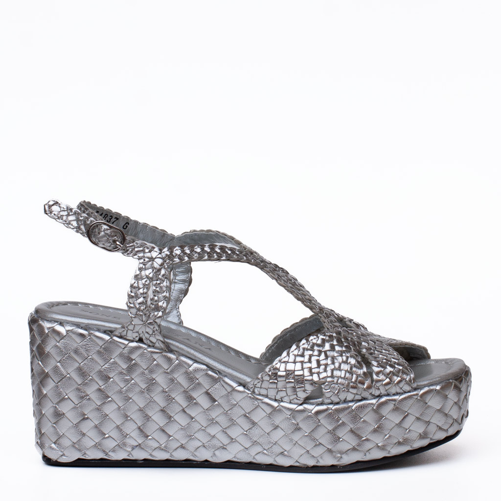 Ankara Pons Quintana silver leather wedge sandals