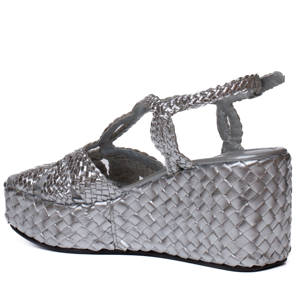 Ankara Pons Quintana silver leather wedge sandals