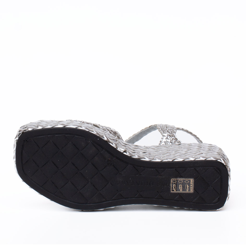 Ankara Pons Quintana silver leather wedge sandals