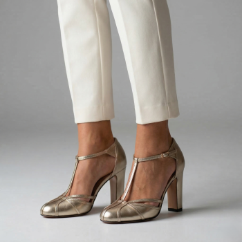 scarpa-alta-con-cinturino-a-T-in-pelle-laminata-oro