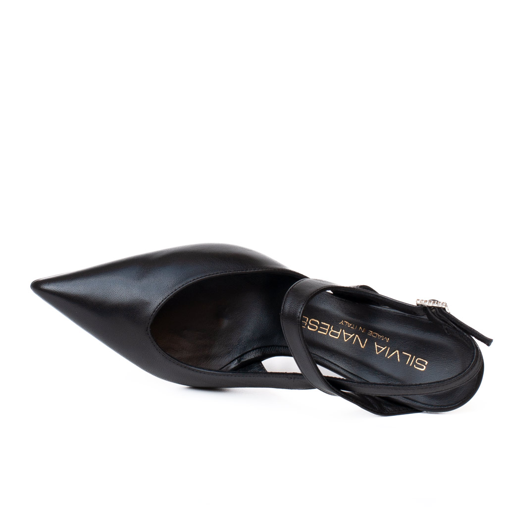 Silvia Narese black leather pointed-toe slingback shoes