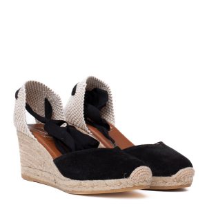 espadrilla camooscio nero di Viguera coi lacci