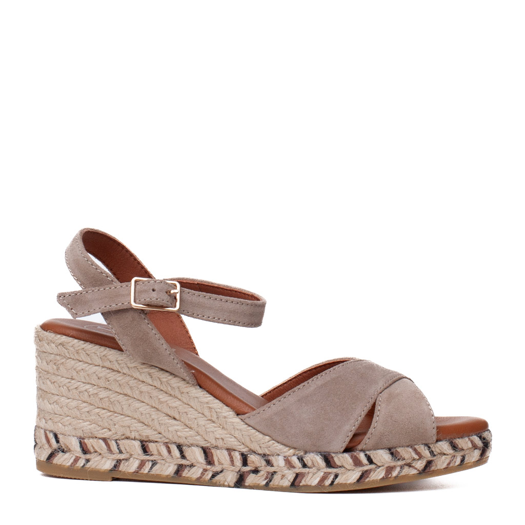 Espadrillas spuntate camoscio tortora Viguera con zeppa