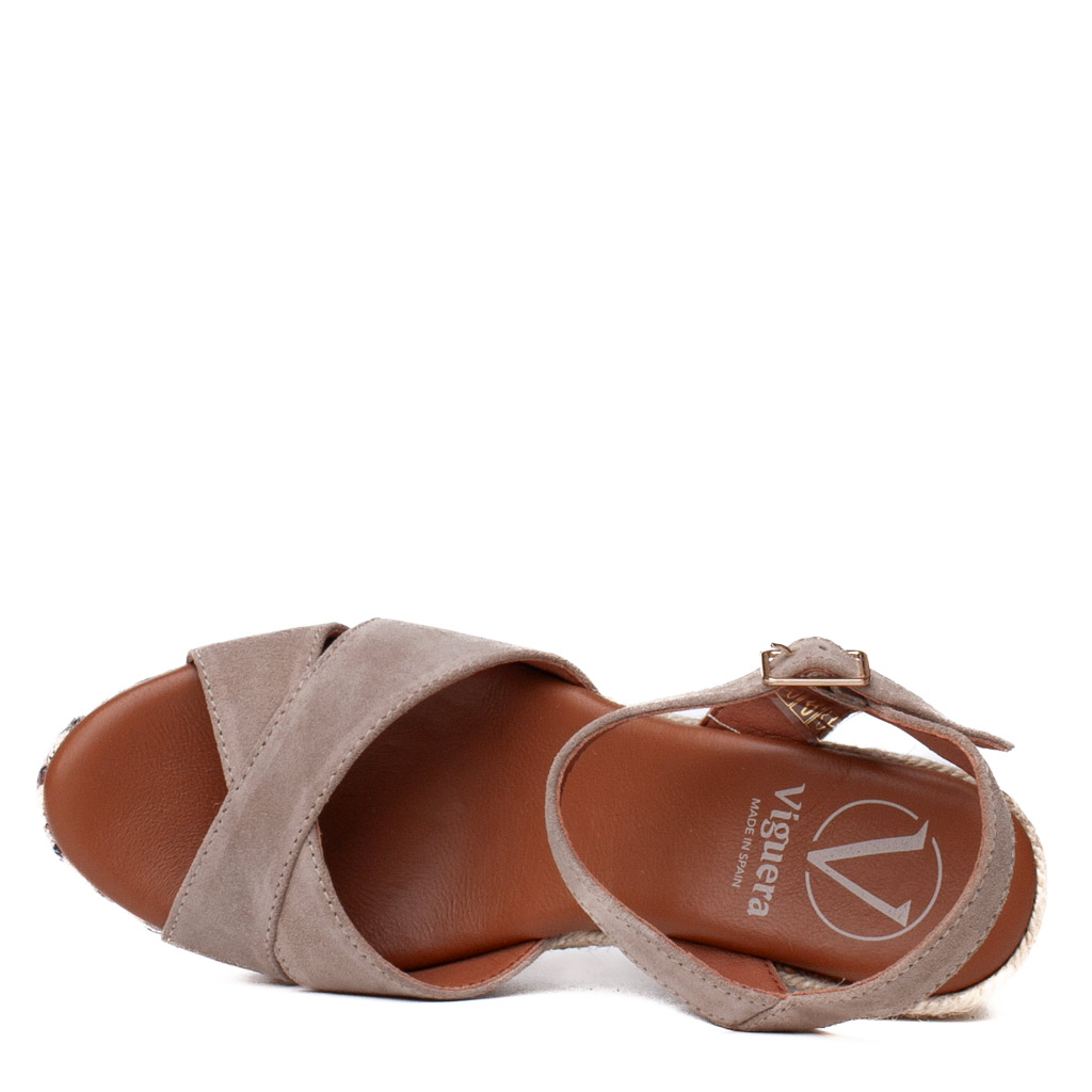 Espadrillas spuntate camoscio tortora Viguera con zeppa