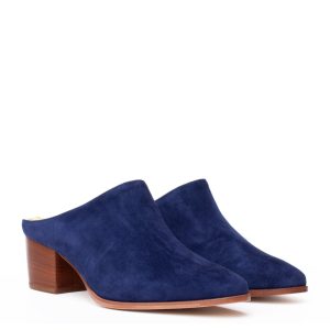 sabot camoscio blu cervone tacco medio e quadrato