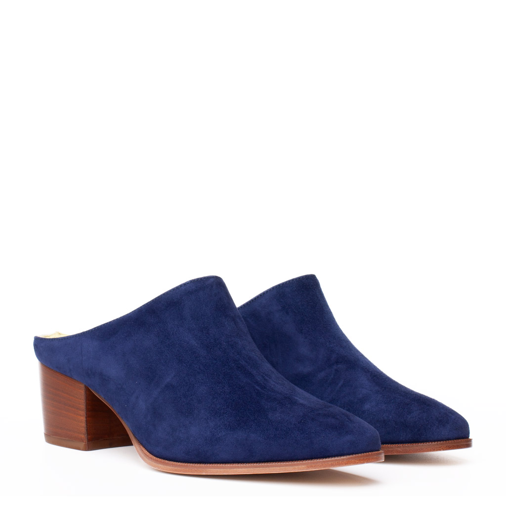 Cervone blue suede ankle boots with a medium, square heel