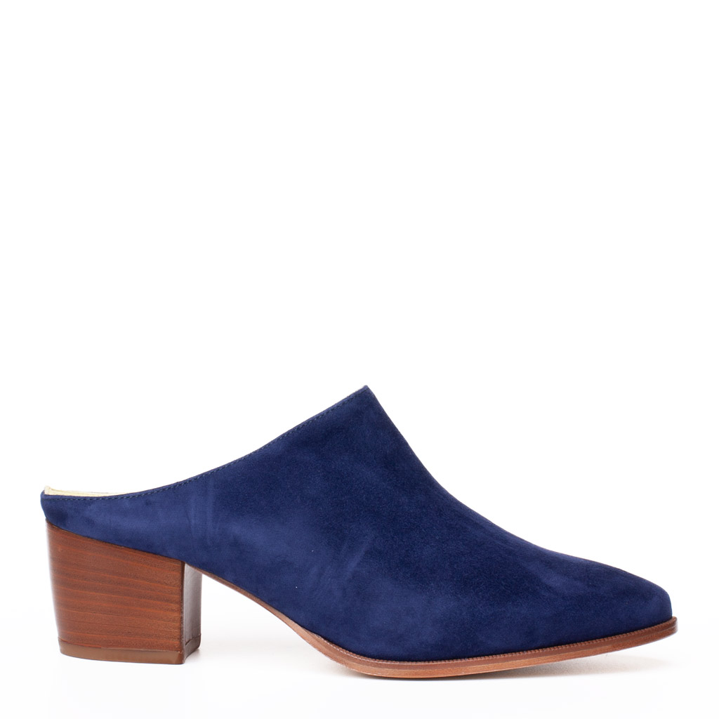 Cervone Blue Suede Mid-Heel Mules
