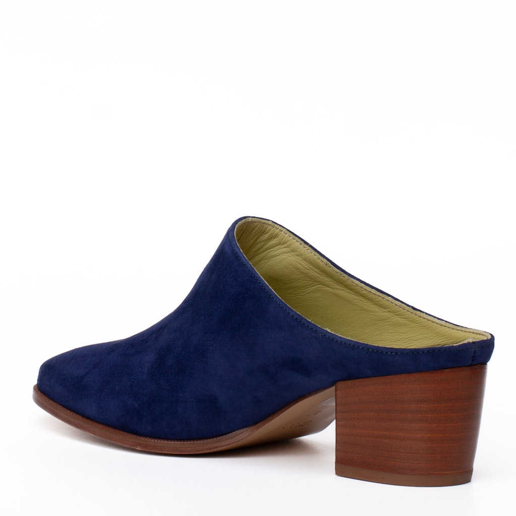 Cervone Blue Suede Mid-Heel Mules