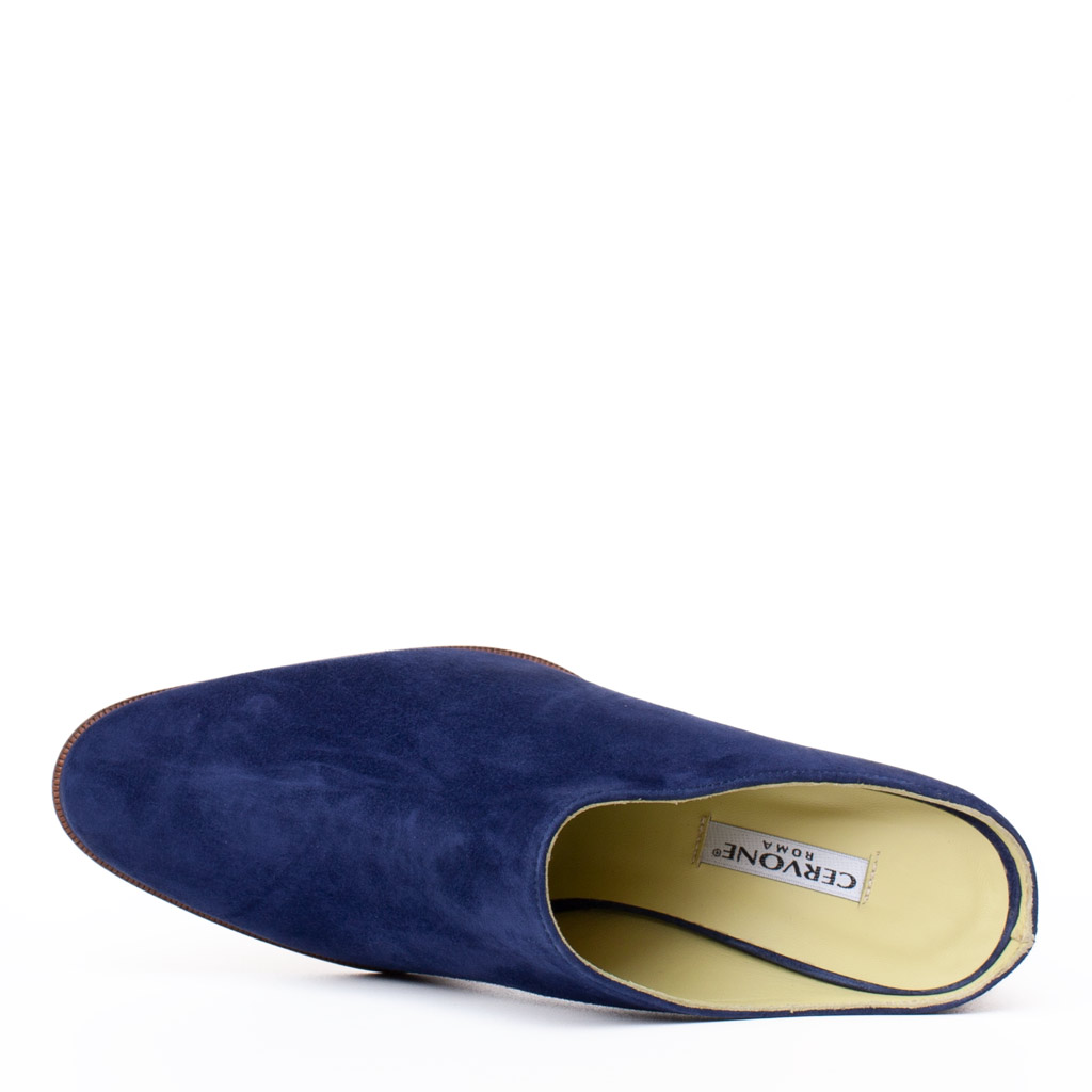 Cervone Blue Suede Mid-Heel Mules
