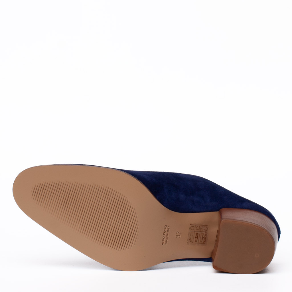 Cervone Blue Suede Mid-Heel Mules