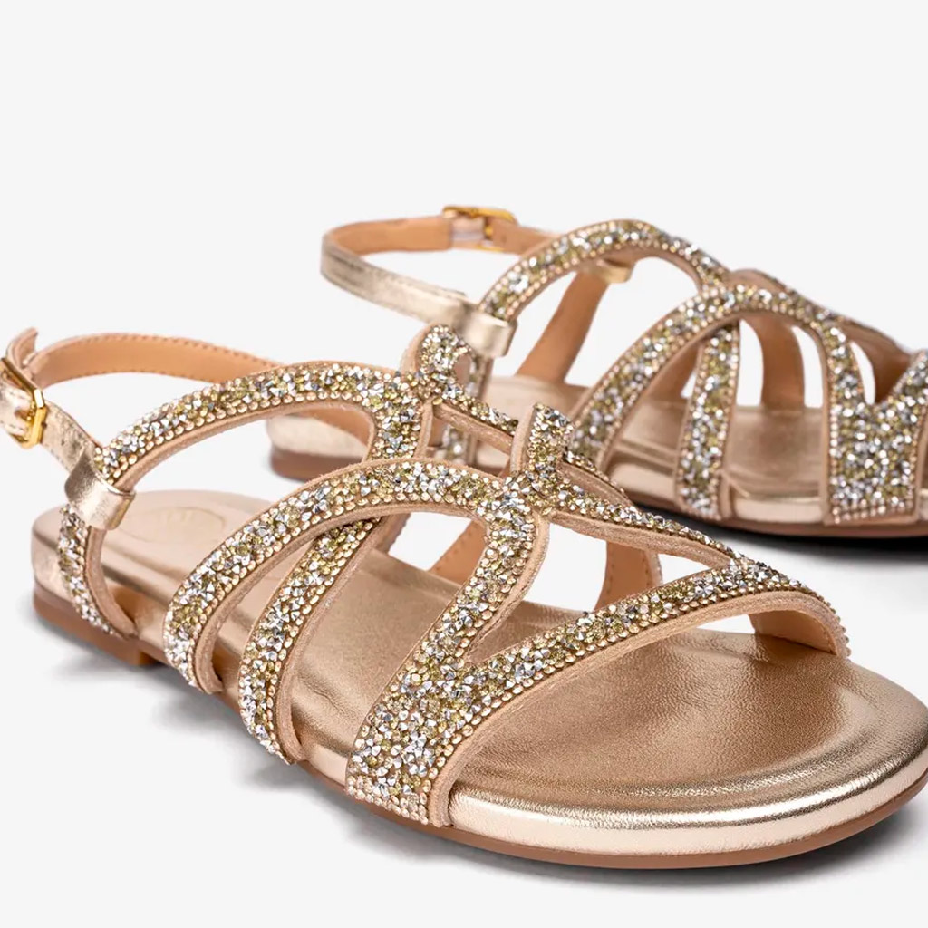 Unisa Comic Low-Heeled Platinum Rhinestone Sandals