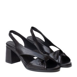 Dansi black leather mid-heel sandals