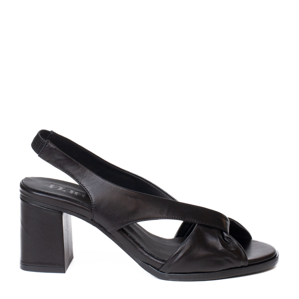 Dansi black leather mid-heel sandals