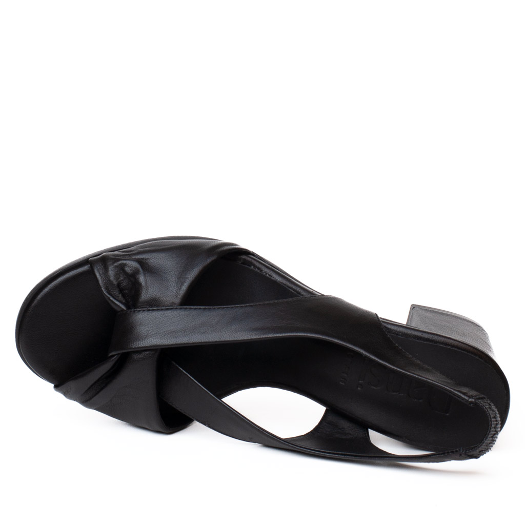 Dansi black leather mid-heel sandals