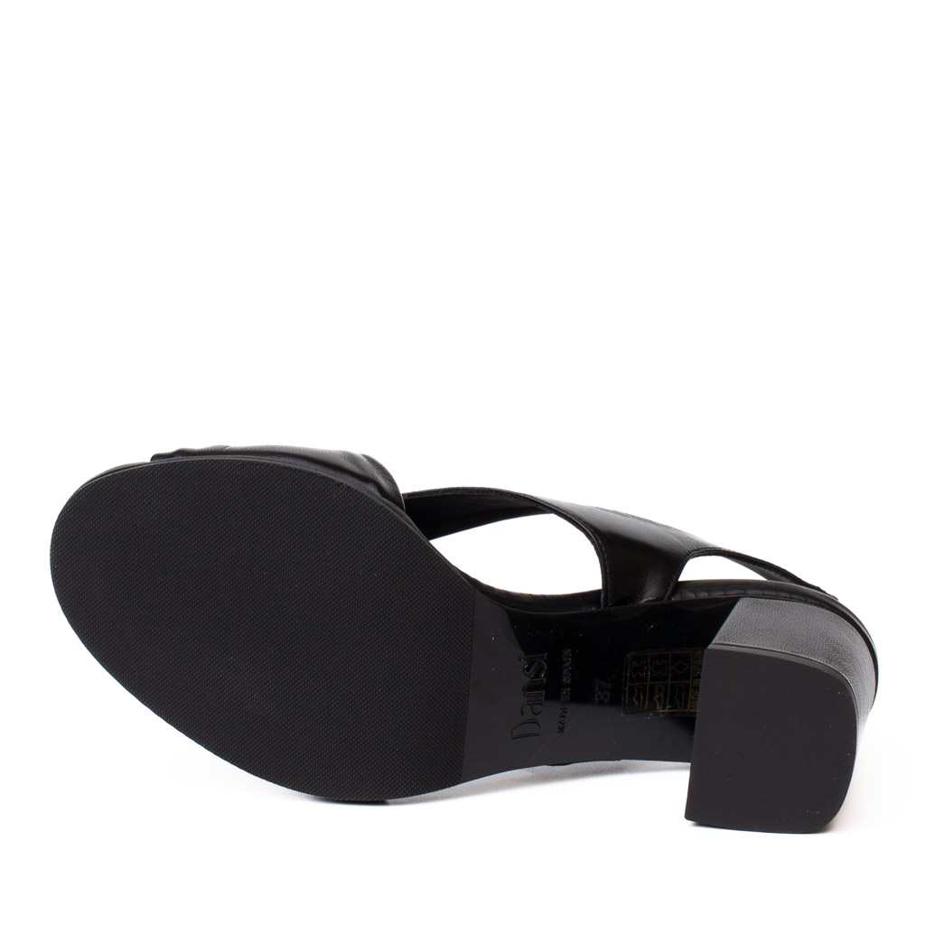 Dansi black leather mid-heel sandals