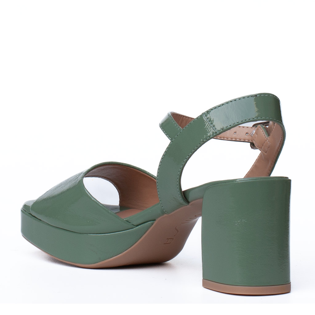 Sandalo Vernice Verde salvia Tacco Largo Ney Unisa