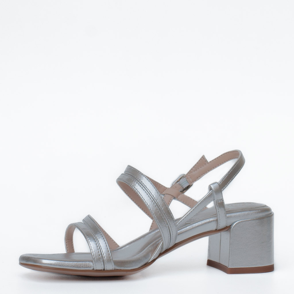 Unisa Kalma silver leather sandals with a wide heel