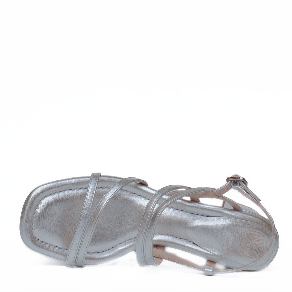 Unisa Kalma silver leather sandals with a wide heel