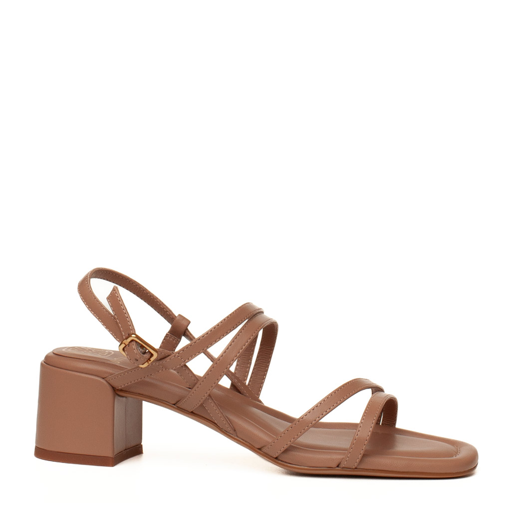 Unisa Kalma nude leather sandals with a wide heel