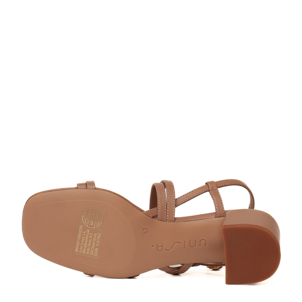 Unisa Kalma nude leather sandals with a wide heel