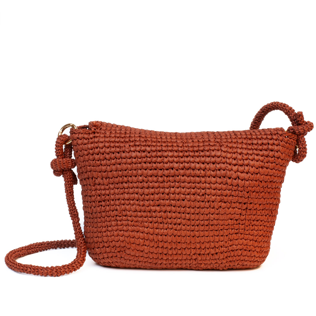Borsa in rafia ruggine fatta a mano a tracolla estiva