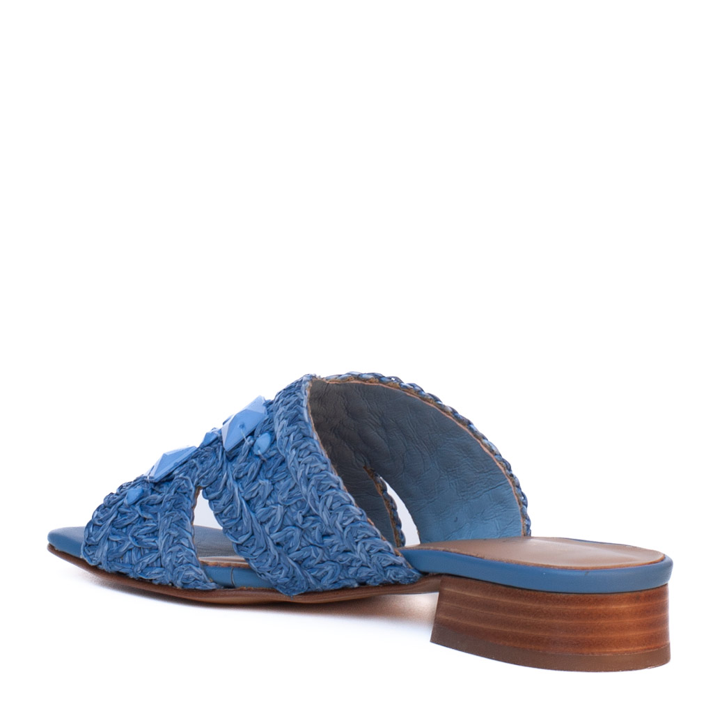 Ciabattina rafia azzurra cristalli elegante estiva
