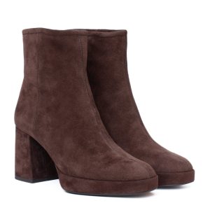 stivaletto camoscio marrone Unisa Melvy con plateau e tacco largo