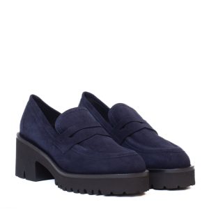 Mocassino camoscio blu platform Cervone