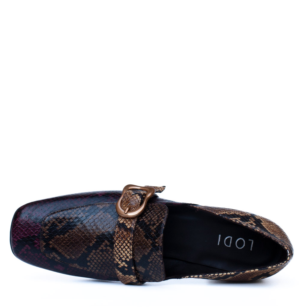 Mocassino pitonato con fibbia multicolor elegante da donna