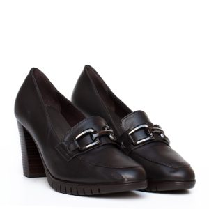 scarpe tacco medio fibbia in pelle marrone