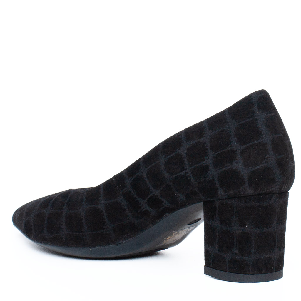 Scarpe Décolleté Tacco Largo in Camoscio Nero Geometrico