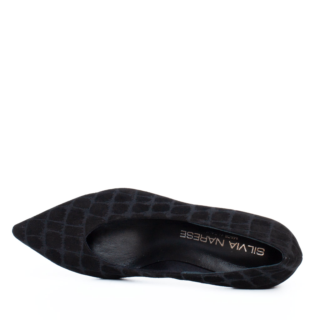 Scarpe Décolleté Tacco Largo in Camoscio Nero Geometrico