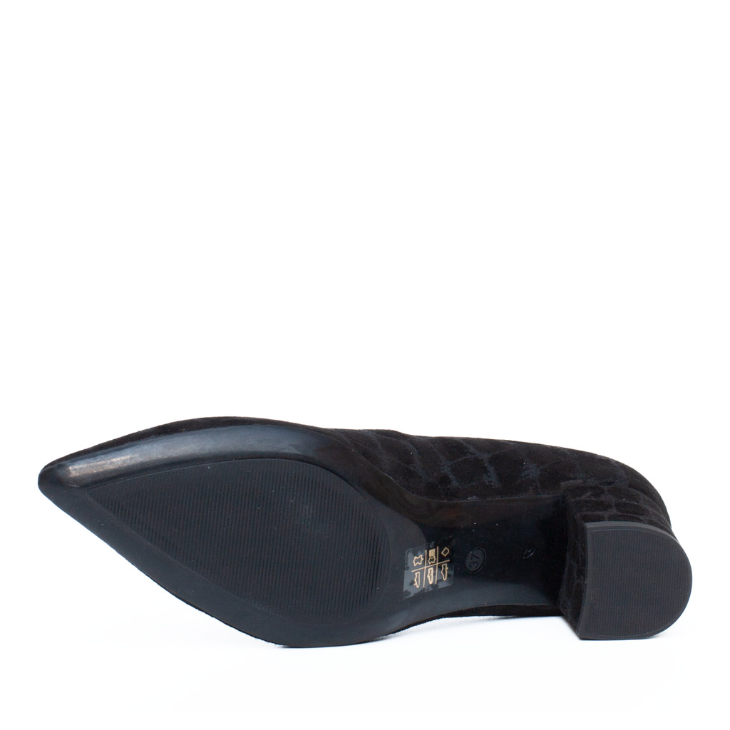 Scarpe Décolleté Tacco Largo in Camoscio Nero Geometrico