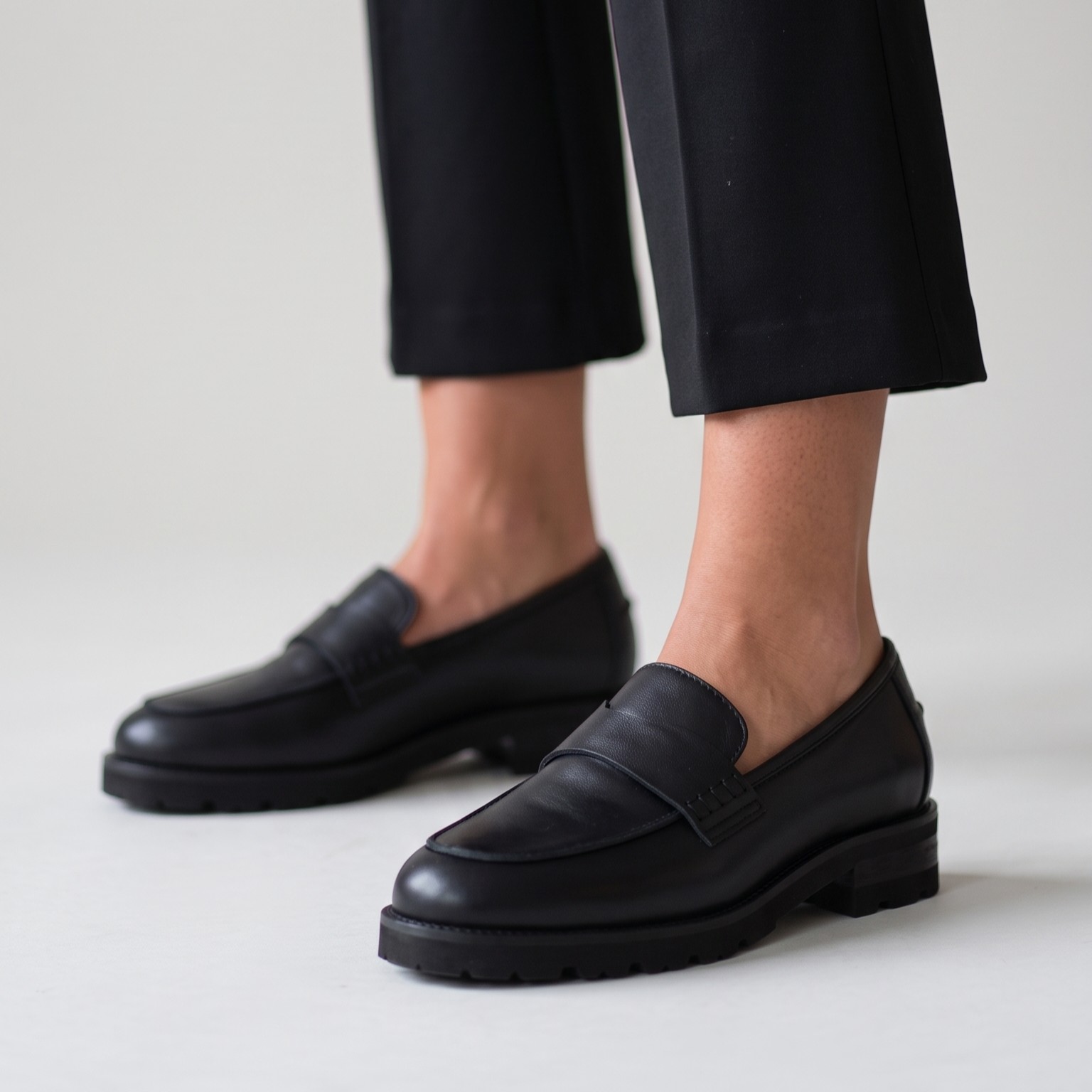 Mocassino donna pelle nera elegante con mascherina classica